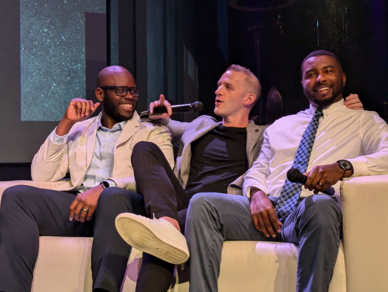 Zac Newell on a panel discussion sharing a candid moment